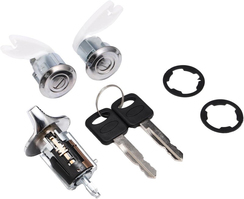 ISINFLASH F3UZ1522050D Chrome Ignition Switch Lock Cylinder & Front Door Lock Cylinder with Keys Fit for Ford 1990-1995 Replace C-42-150 DP-42-122 F2UZ1522050A F37Z1022050A F3TZ7822050B - Image 1